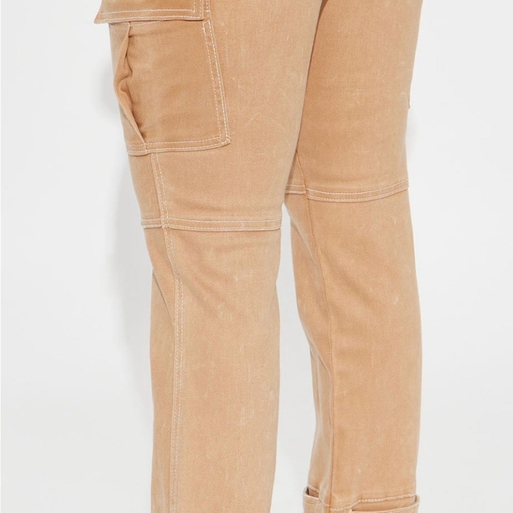 Fashion Nova alternate tan stretch cargo jeans size 13 brown / white - Picture 5 of 10